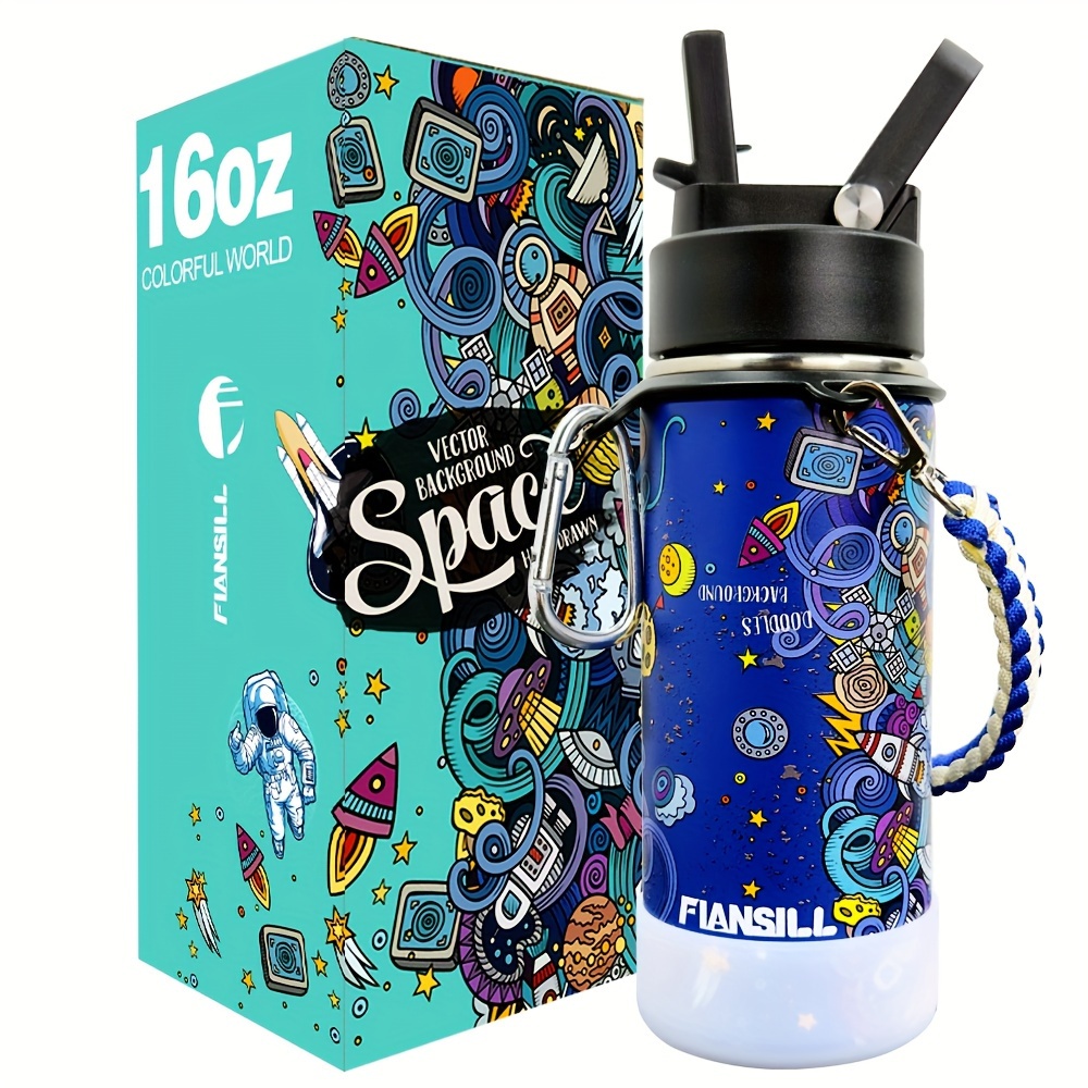 16oz Kids Vacuum Insulated Water Bottle — Flip Straw Lid - Image 11