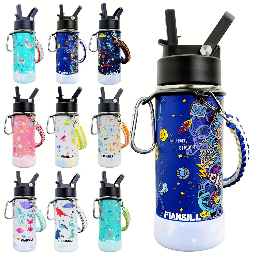 FIANSILL 16oz kids vacuum insulated water bottle with flip straw lid — main product photo